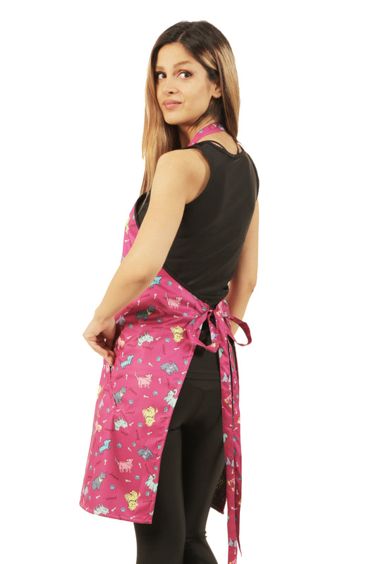 609 - Pink Dog Design Waterproof Hair Resistant and Bleach Resistant Bathing and Grooming Apron