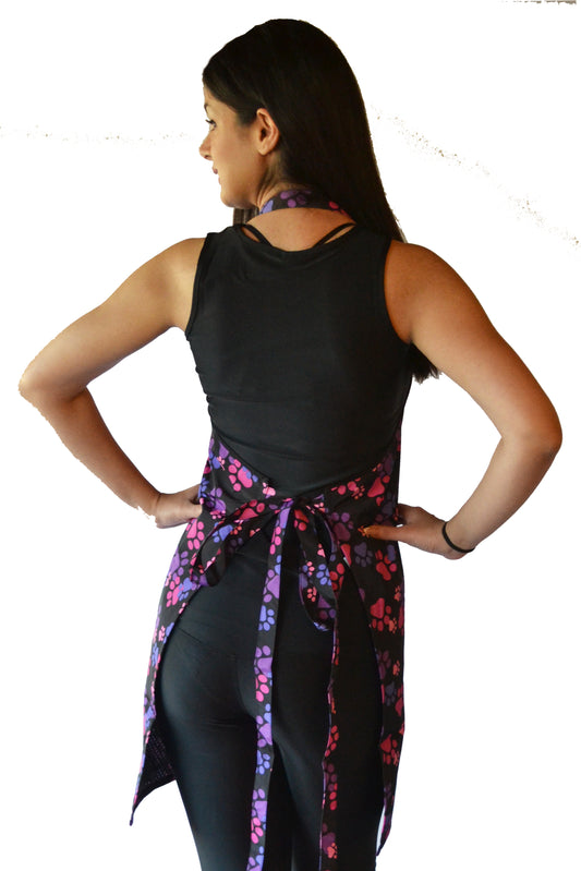 614 - Pink and Purple Paw Print Waterproof Hair Resistant and Bleach Resistant Bathing and Grooming Apron