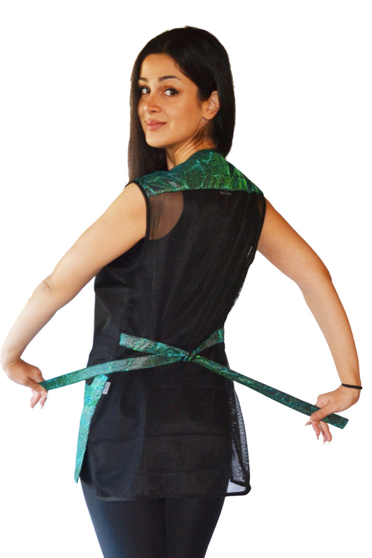 700 - Sparkling Green Color Block Waterproof Hair Resistant Bleach Resistant Mesh Back Grooming and Styling Vest