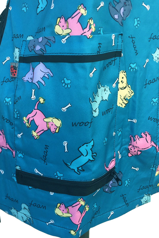 713 - Blue Dog Design Waterproof Hair Resistant and Bleach Resistant Grooming Smock