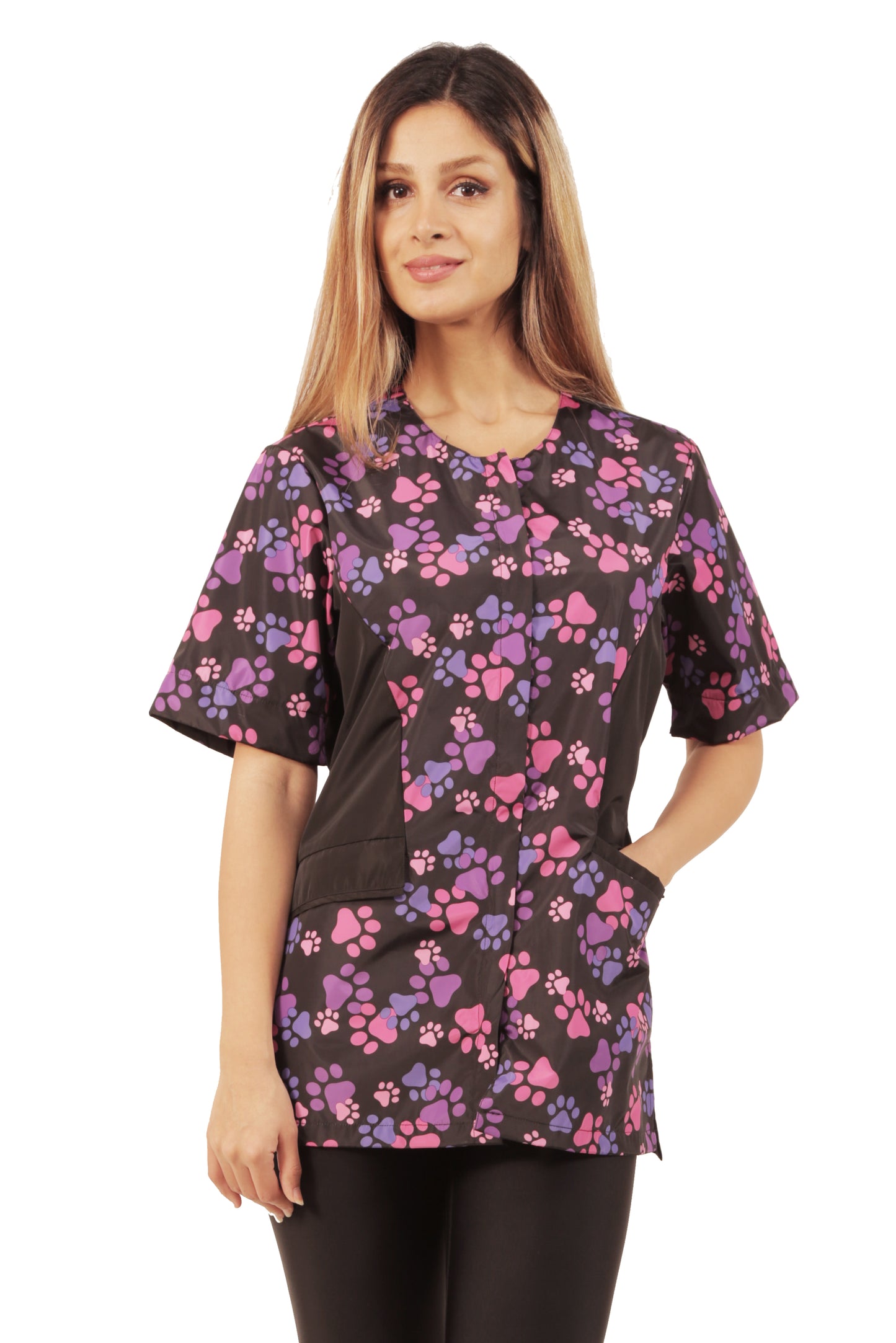 725 - Pink and Purple Paw Print Waterproof Hair Resistant and Bleach Resistant SOLID Back Jacket