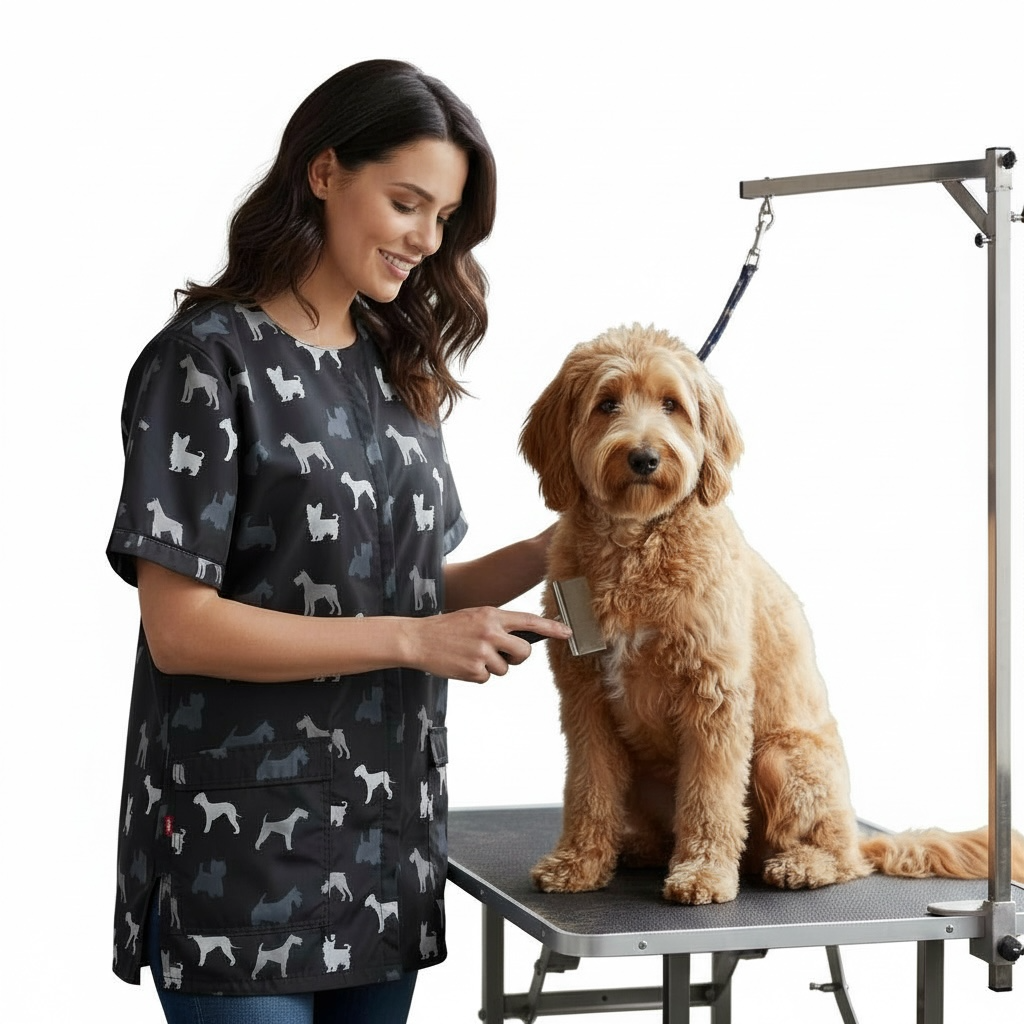 709 Grey Terrier Unisex Waterproof Hair Resistant and Bleach Resistant Mesh Back Grooming Smock