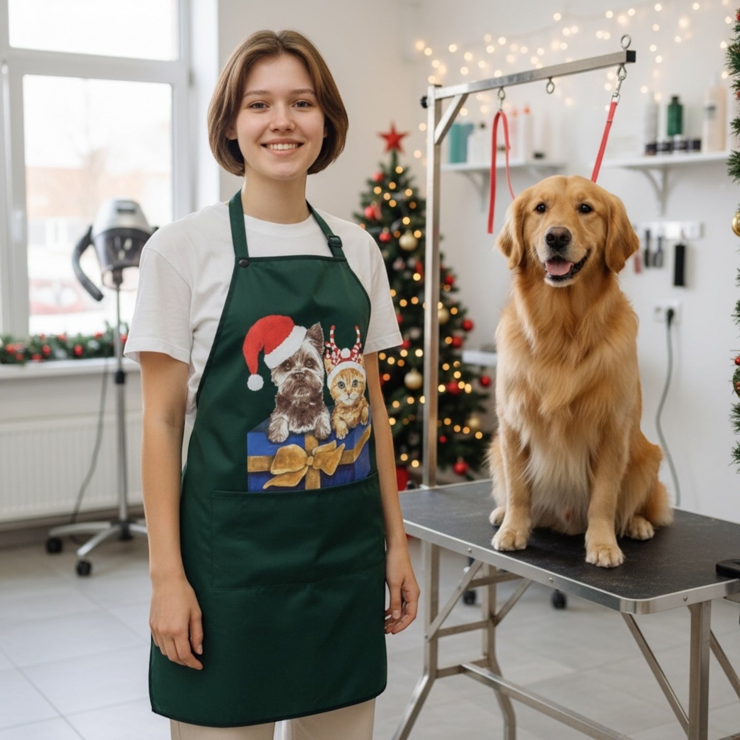 250 - Santa Paws Holiday Waterproof Hair Resistant Apron