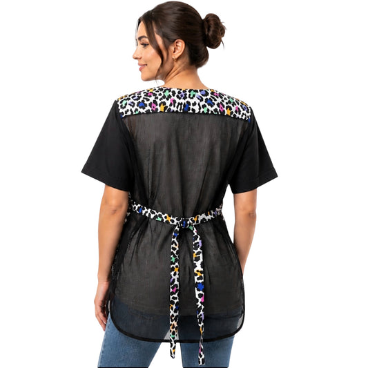 737- Multi Color Leopard Color Block Waterproof Grooming Smock