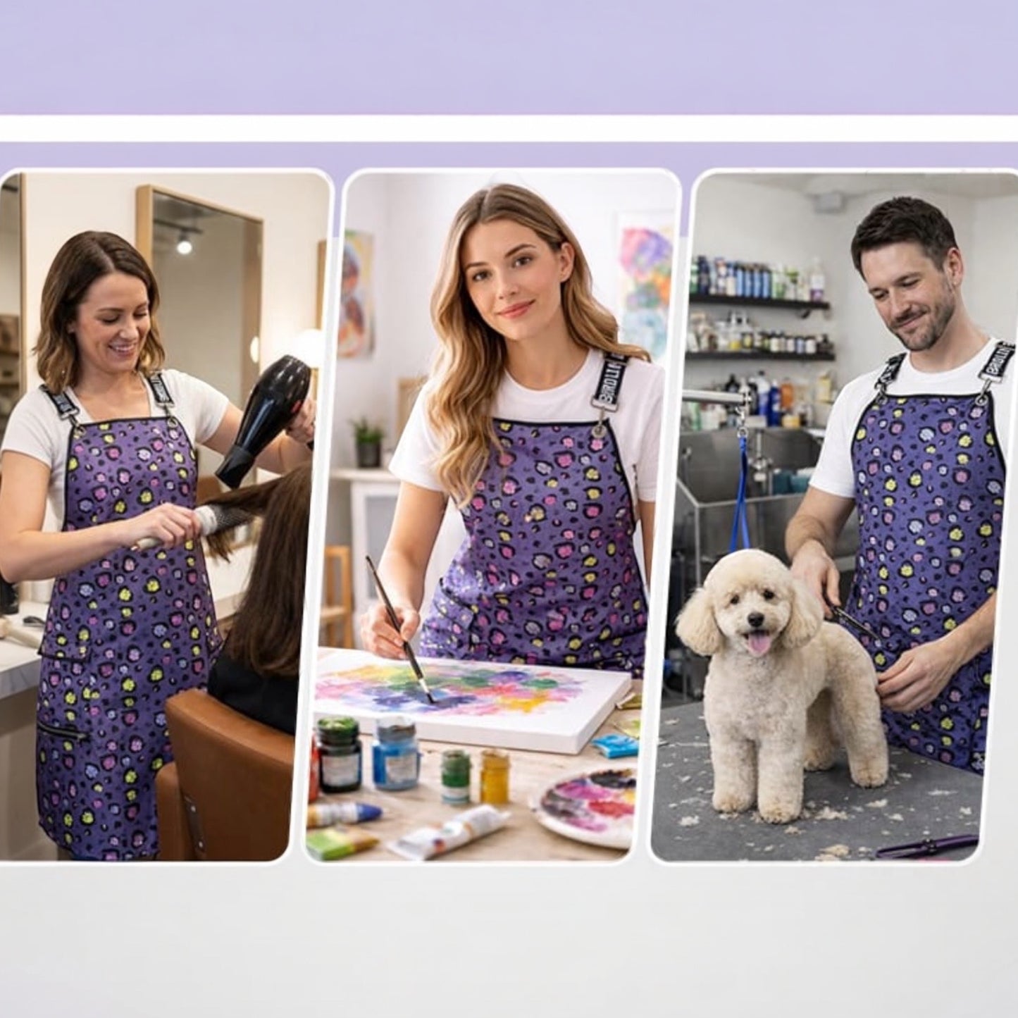 139 - Lilac Mini Paw Print Waterproof Signature Strap Crossover Apron