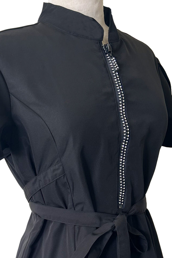 214 Classic Black Rhinestone Half Zipper Front Stylist Scrub Tunic ...