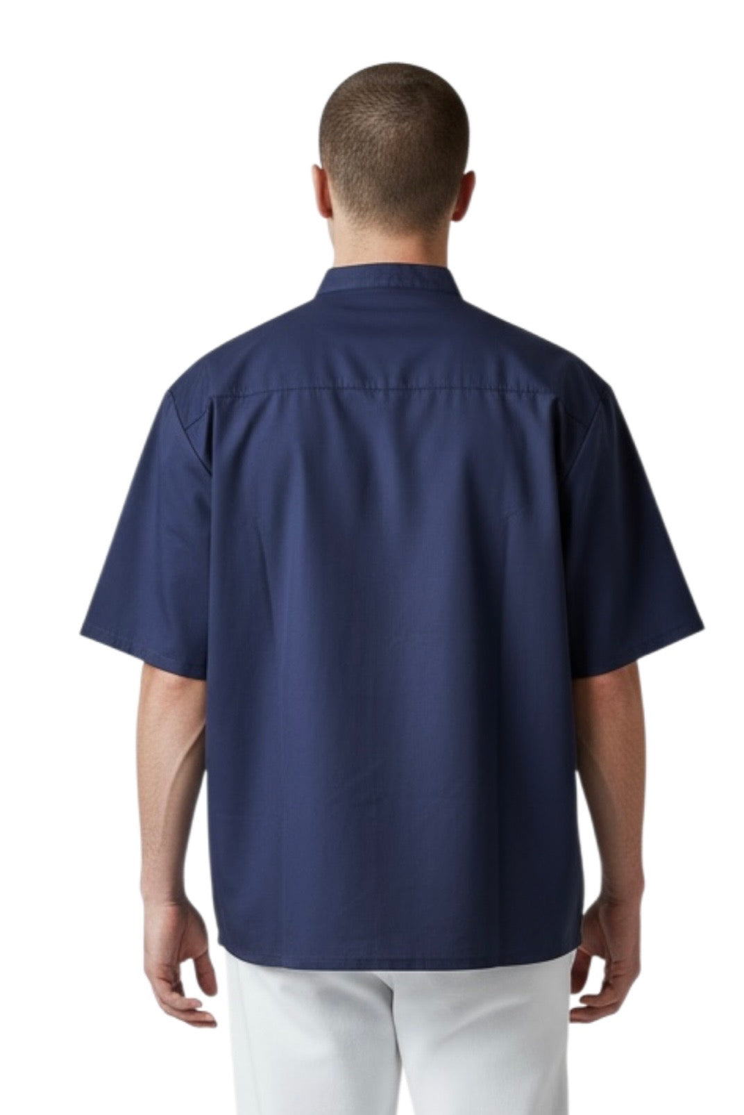 427 -  Navy Mandarin Collar Tailored Fit Water, Bleach and Hair Resistant Grooming and Barber Jacket