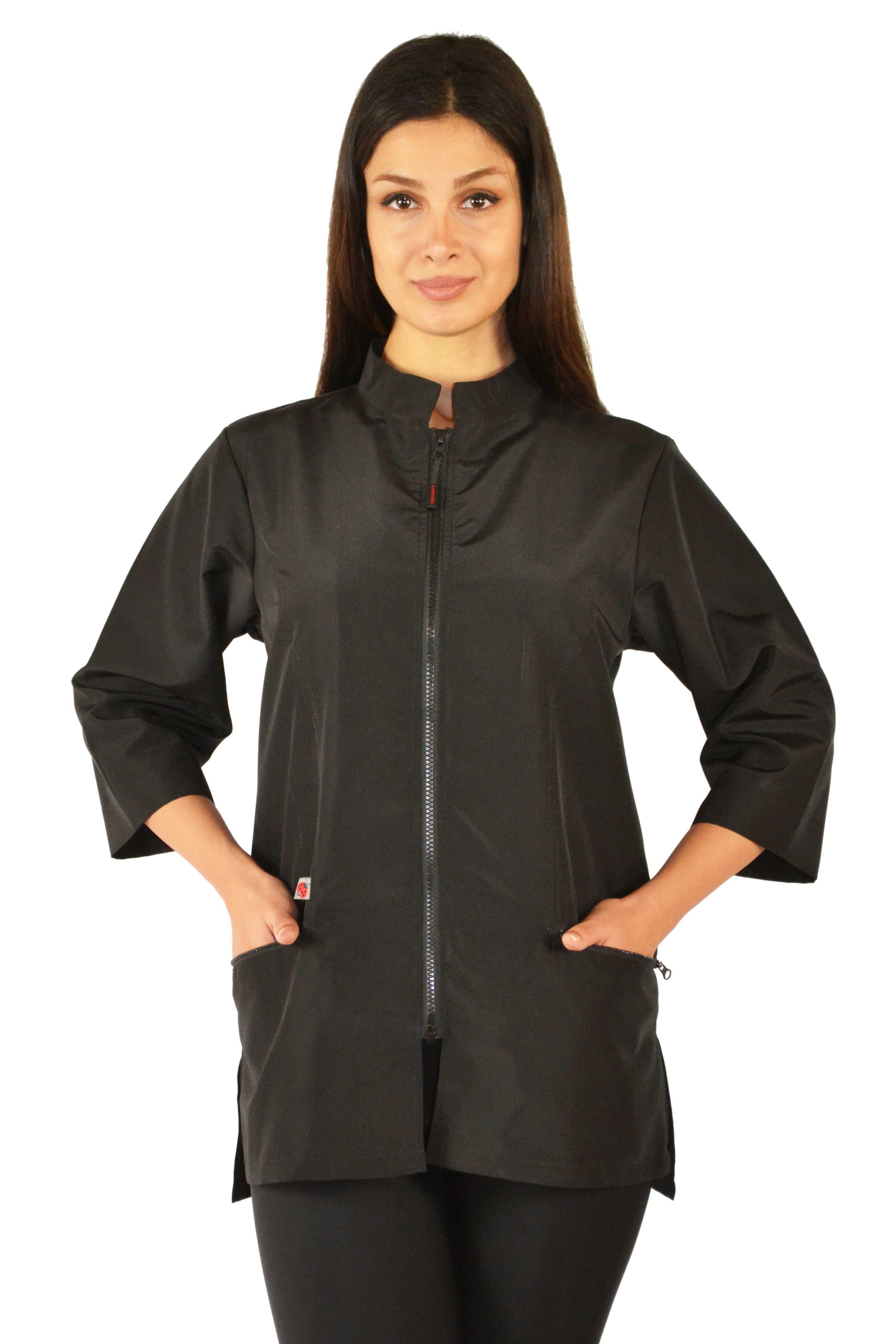 Stylist Jacket 512 - Black 3/4 Sleeve Water Resistant Hair Resistant and Bleach Resis ...