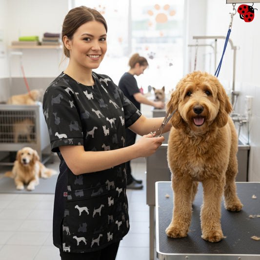 709 - Grey Terrier Waterproof Waterproof Hair Resistant and Bleach Resistant Mesh Back Grooming Smock