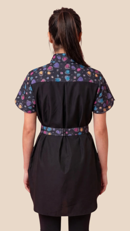 Ladybird Line 213 Rainbow Half Zipper Mini Paw Print Water Resistant Scrub Tunic