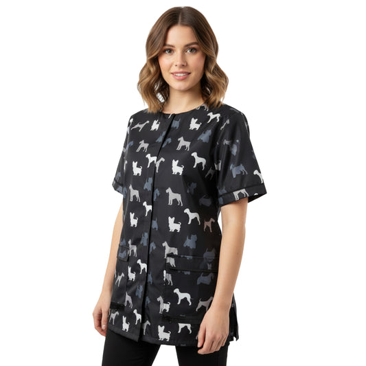 709 - Grey Terrier Waterproof Waterproof Hair Resistant and Bleach Resistant Mesh Back Grooming Smock