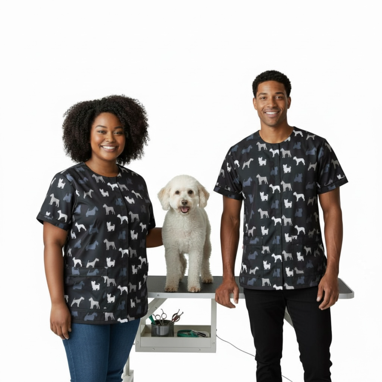 709 Grey Terrier Unisex Waterproof Hair Resistant and Bleach Resistant Mesh Back Grooming Smock