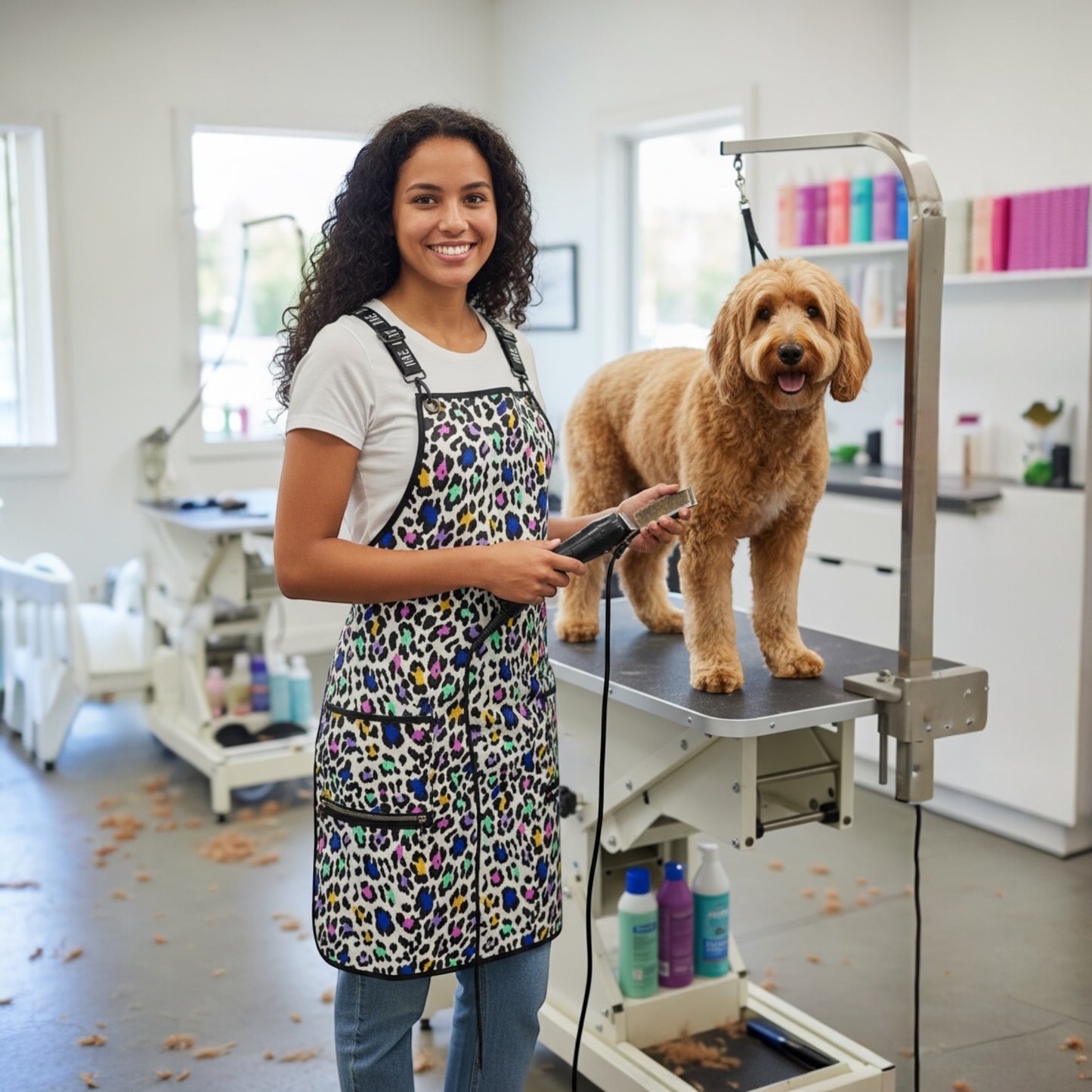 137- Multi Color Leopard Print Waterproof Signature Strap Crossover Apron