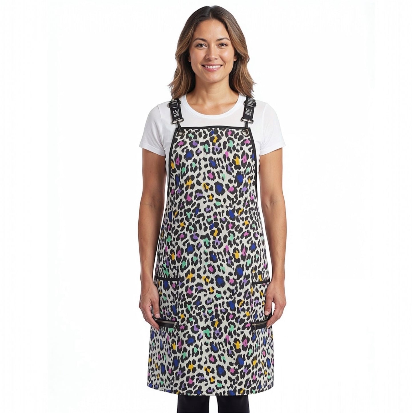 137- Multi Color Leopard Print Waterproof Signature Strap Crossover Apron