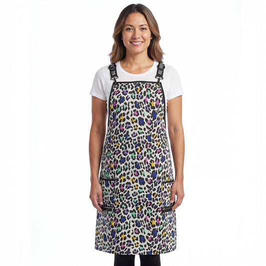 137- Multi Color Leopard Print Waterproof Signature Strap Crossover Apron