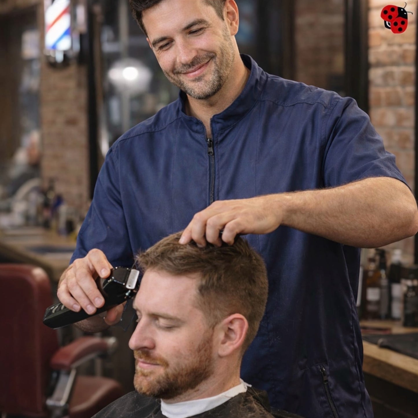 427 -  Navy Mandarin Collar Tailored Fit Water, Bleach and Hair Resistant Grooming and Barber Jacket