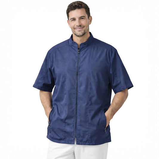 427 -  Navy Mandarin Collar Tailored Fit Water, Bleach and Hair Resistant Grooming and Barber Jacket