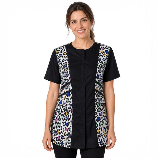 737- Multi Color Leopard Color Block Waterproof Grooming Smock