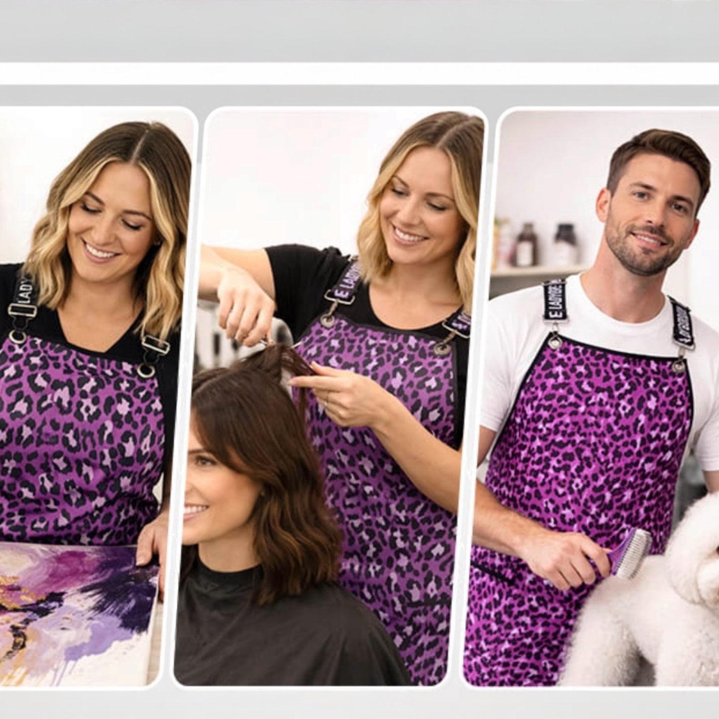 138-  Pink Leopard Print Waterproof Signature Strap Crossover Apron