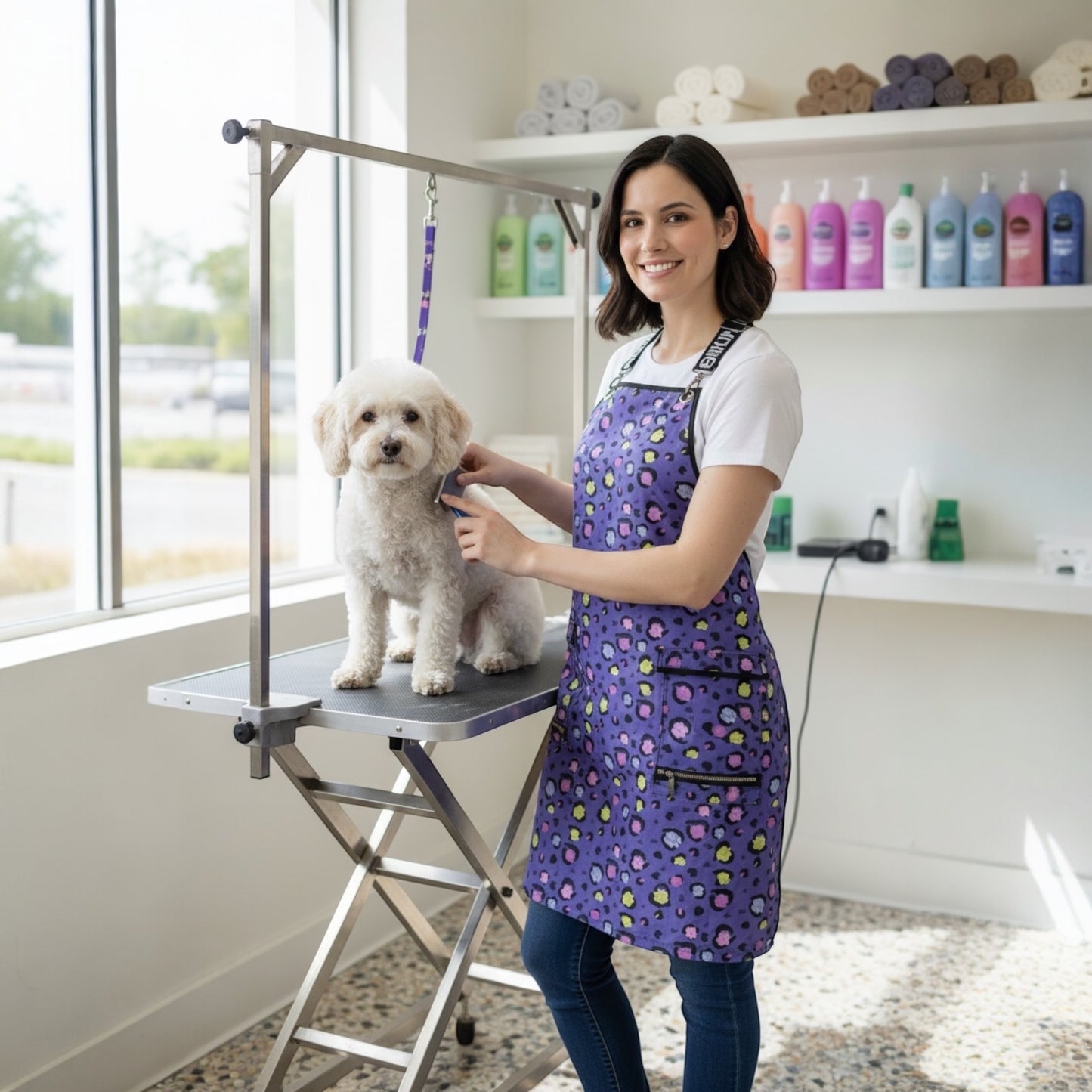 139 - Lilac Mini Paw Print Waterproof Signature Strap Crossover Apron