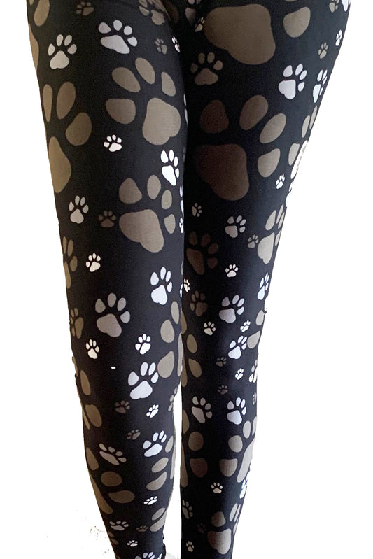 Black/Grey Paw Print Leggings EXTRA Plus size - 30